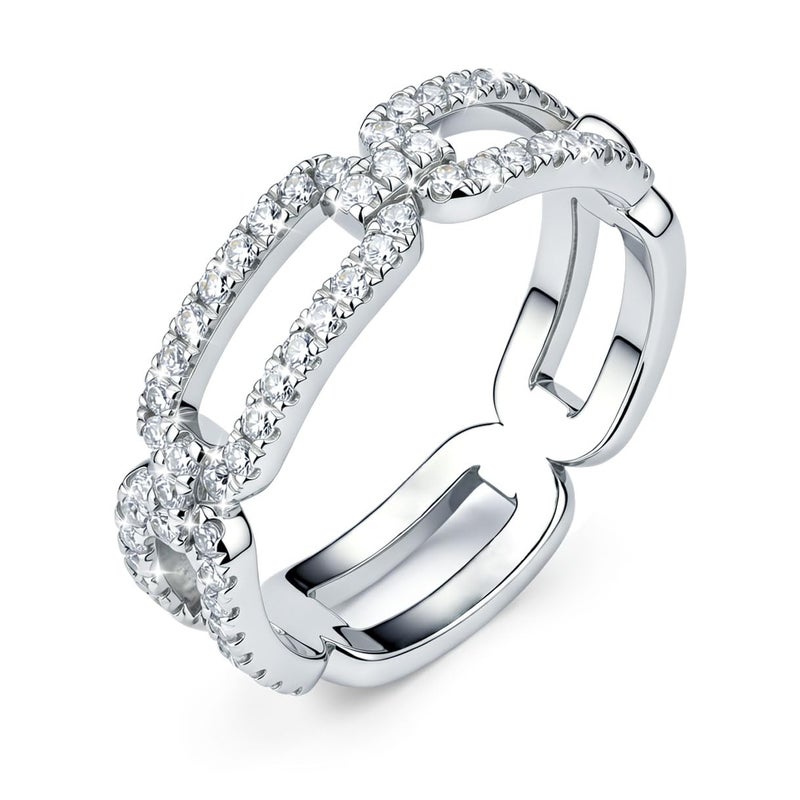 IMOLOVE Moissanite Wedding Bands for Women, Fashion Simple 0.36 Carat Silver Eternity Band Rings for Women Trendy Everyday Chain Link Ring with 18K White Gold Plated Size 4 - Image 1
