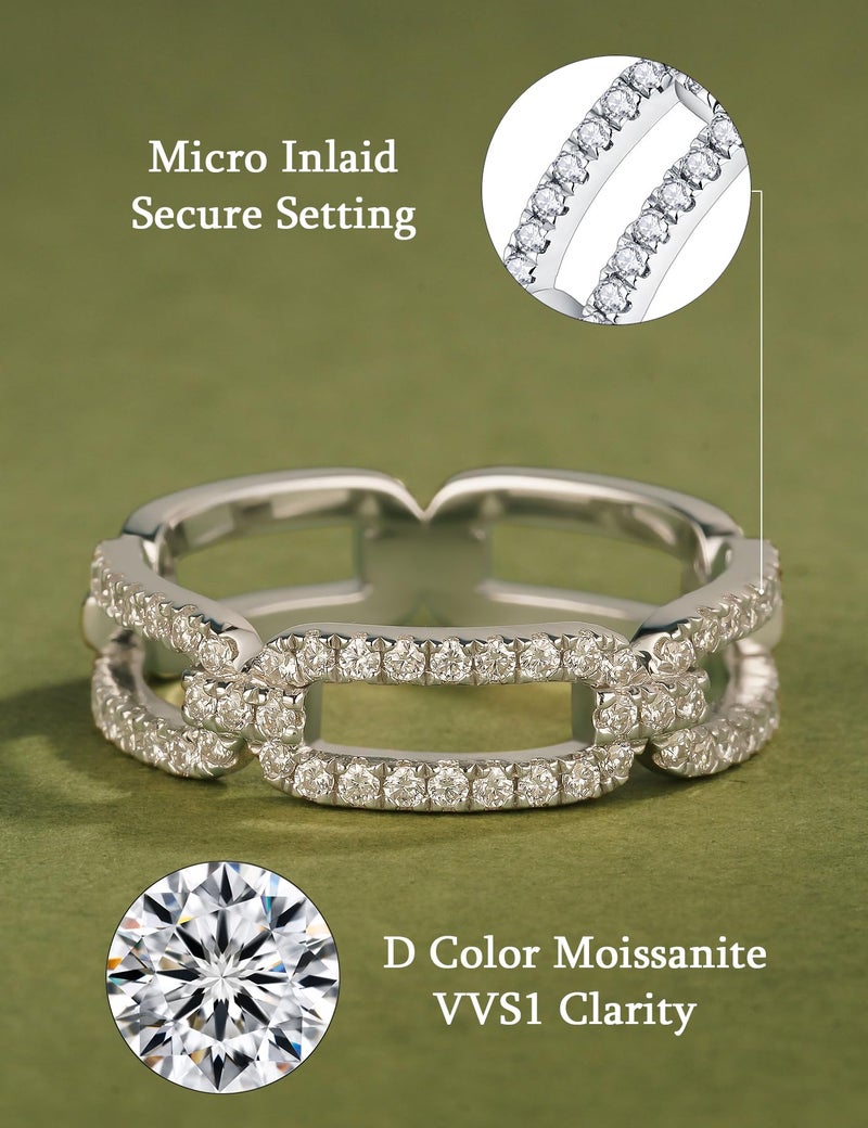 IMOLOVE Moissanite Wedding Bands for Women, Fashion Simple 0.36 Carat Silver Eternity Band Rings for Women Trendy Everyday Chain Link Ring with 18K White Gold Plated Size 4 - Image 2