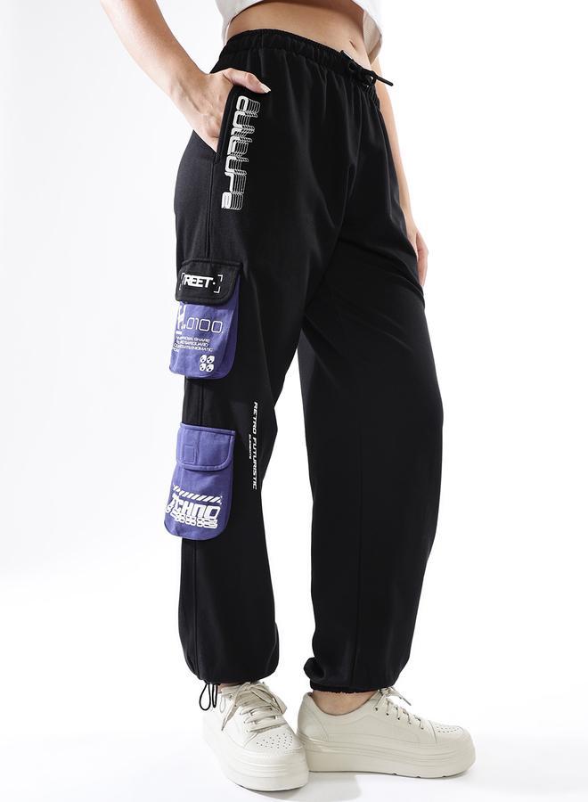 Hubberholme Women's Multicolour Terry Colourblocked Regular Length Jogger Track Pant - Image 3