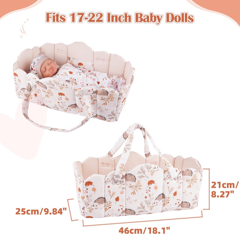 BABESIDE 3 Pcs Baby Doll Bassinet with Doll Bedding Set for 17-22 Inch Babydolls, Cute Animal Print Baby Dolls Crib with Blanket for Reborn Baby Doll Accessories, Off-White - Image 3