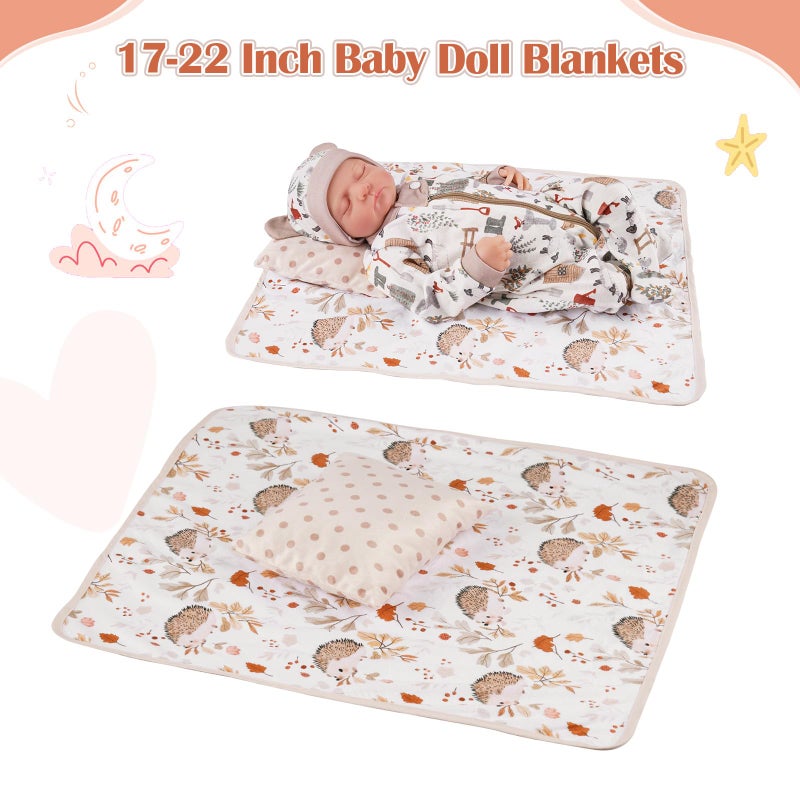 BABESIDE 3 Pcs Baby Doll Bassinet with Doll Bedding Set for 17-22 Inch Babydolls, Cute Animal Print Baby Dolls Crib with Blanket for Reborn Baby Doll Accessories, Off-White - Image 5
