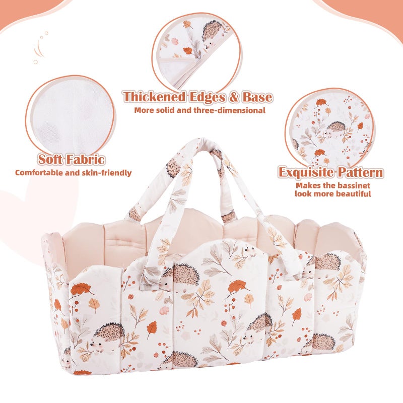 BABESIDE 3 Pcs Baby Doll Bassinet with Doll Bedding Set for 17-22 Inch Babydolls, Cute Animal Print Baby Dolls Crib with Blanket for Reborn Baby Doll Accessories, Off-White - Image 4