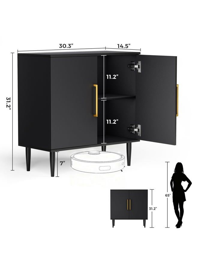Vrullu Modern Storage Cabinet, Free Standing Buffet Cabinet, Black Sideboard and Buffet Storage, Wood Accent Cabinet for Living Room, Hallway, Entryway, Dining Room, Bedroom (1, Black) - Image 5