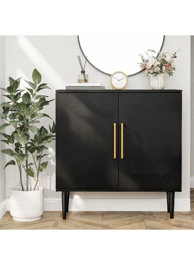 Vrullu Modern Storage Cabinet, Free Standing Buffet Cabinet, Black Sideboard and Buffet Storage, Wood Accent Cabinet for Living Room, Hallway, Entryway, Dining Room, Bedroom (1, Black) - Image 3