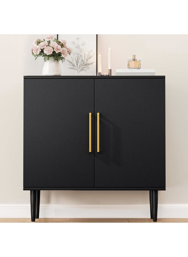 Vrullu Modern Storage Cabinet, Free Standing Buffet Cabinet, Black Sideboard and Buffet Storage, Wood Accent Cabinet for Living Room, Hallway, Entryway, Dining Room, Bedroom (1, Black) - Image 1
