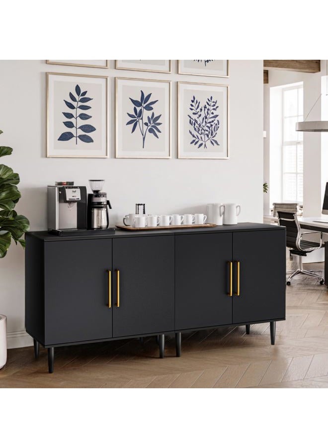Vrullu Modern Storage Cabinet, Free Standing Buffet Cabinet, Black Sideboard and Buffet Storage, Wood Accent Cabinet for Living Room, Hallway, Entryway, Dining Room, Bedroom (1, Black) - Image 4