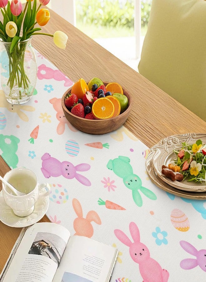 Bonhause Bunny Happy Easter Table Runner 13x72 Inch Spring Rabbit Easter Eggs Carrot Floral Kitchen Dining Table Decoration for Indoor Outdoor Home Party Decor - Image 5