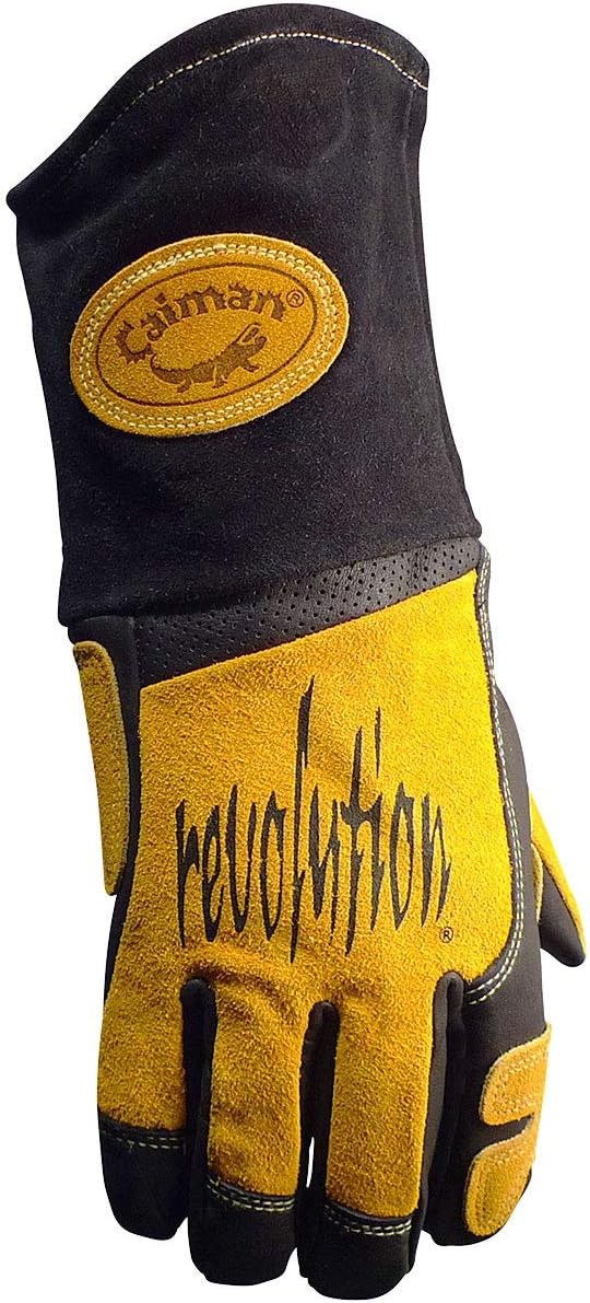 Caiman Caiman Premium Top Grain Cowhide Leather MIGStick Welders Glove with Flame Resistant Fleece Laminated Foam Insulation CoolDesign TuffSteer Kevlar BlackGold XLarge 18326  - Image 2