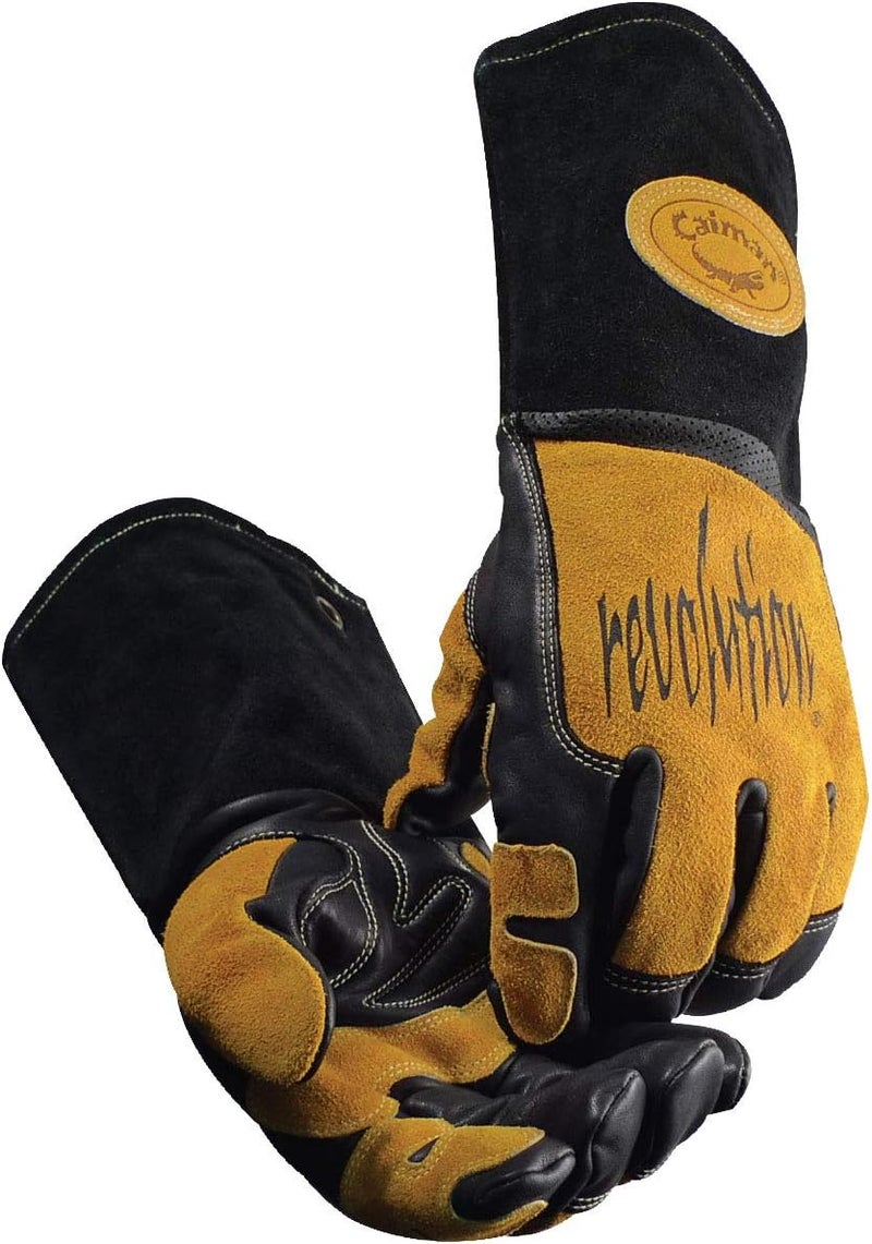 Caiman Caiman Premium Top Grain Cowhide Leather MIGStick Welders Glove with Flame Resistant Fleece Laminated Foam Insulation CoolDesign TuffSteer Kevlar BlackGold XLarge 18326  - Image 1