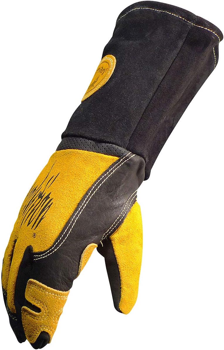 Caiman Caiman Premium Top Grain Cowhide Leather MIGStick Welders Glove with Flame Resistant Fleece Laminated Foam Insulation CoolDesign TuffSteer Kevlar BlackGold XLarge 18326  - Image 4
