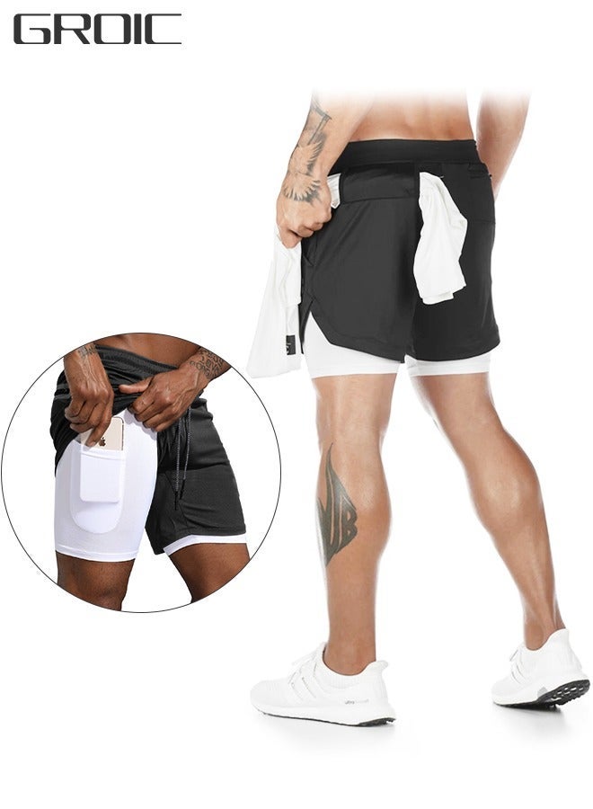 GROIC Gym Shorts for Men, Running with Quick Dry Workout 2-in-1 Stealth Shorts, 2 Layer Loose Athletic Yoga Outdoor Sports Pockets - Image 1