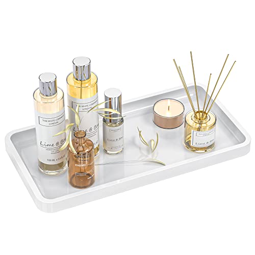 Weenson Bathroom Vanity Tray for Countertop Toiletries Makeup Decor Perfume Candles, Kitchen Tray for Soap Dispenser Spice Salt Coffee, Toilet Tank Tray Bamboo11.81” L x 6.1” W x 0.79” H (White) - Image 1