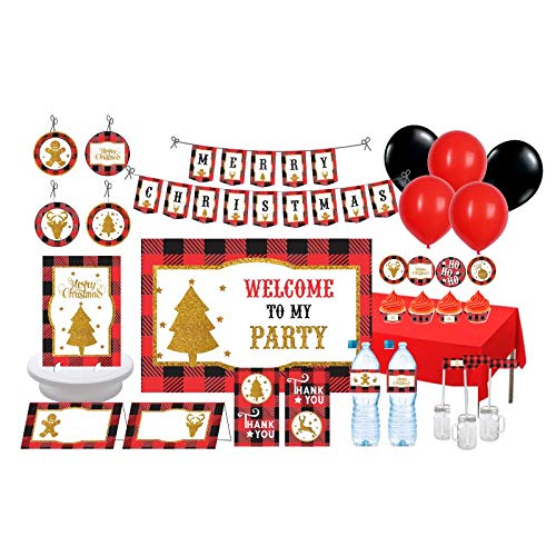 PrettyurParty PRETTY UR PARTY Merry Christma Party decorations Kit - 117 pcs includes Banners, balloons, thank you, centerpieces, tableware, Christmas Party Supplies, Xmas Party Decor, Christmas Banners for all - Image 1