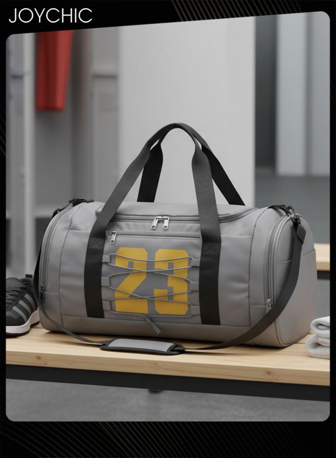 Joychic Graphic Printed Large Capacity Gym Sack Sport Bag Dry Wet Separated Clothes Storage Bag with Shoes Compartment for Outdoor Camp Yoga Swim Grey - Image 1