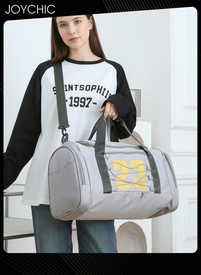 Joychic Graphic Printed Large Capacity Gym Sack Sport Bag Dry Wet Separated Clothes Storage Bag with Shoes Compartment for Outdoor Camp Yoga Swim Grey - Image 2