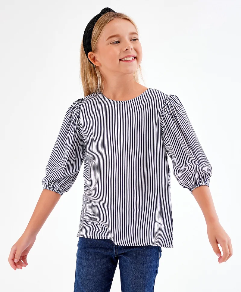 Primo Gino Primo Gino Half Sleeves Stripes Top - Navy Blue