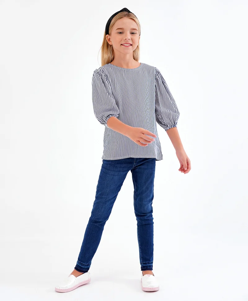 Primo Gino Primo Gino Half Sleeves Stripes Top - Navy Blue