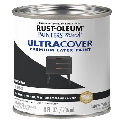 Rust-Oleum 1986730 Brush Painter's Touch Ultra-Cover Multi-Purpose Enamel Paint, 1/2 Pt Can, 8 Fl Oz (Pack of 1), Gloss Dark Gray - Image 1