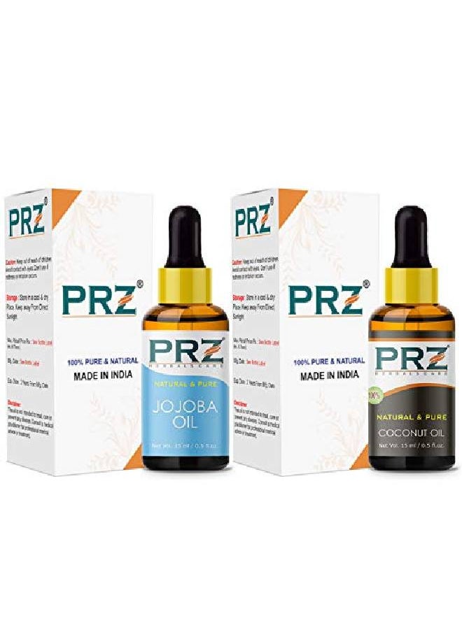 PRZ Combo of Cold Pressed Jojoba & Coconut Carrier Oil 100% Pure l & Therapeutic Grade Oil for Aromatherapy Body Massage Skin Care & Hair Growth (15ML Each)  - Image 3