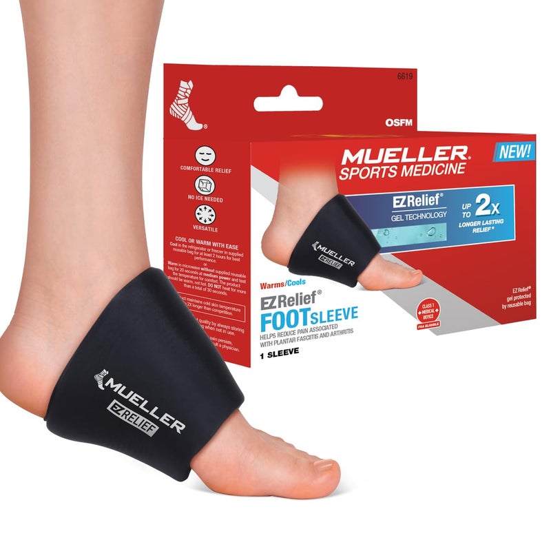 جوارب ضغط القدم من مويلر للطب الرياضي EZ Relief، دعم لتخفيف آلام القدم للرجال والنساء، مثالي للألم والتورم، جل قابل لإعادة الاستخدام ساخن وبارد، أسود، مقاس واحد
