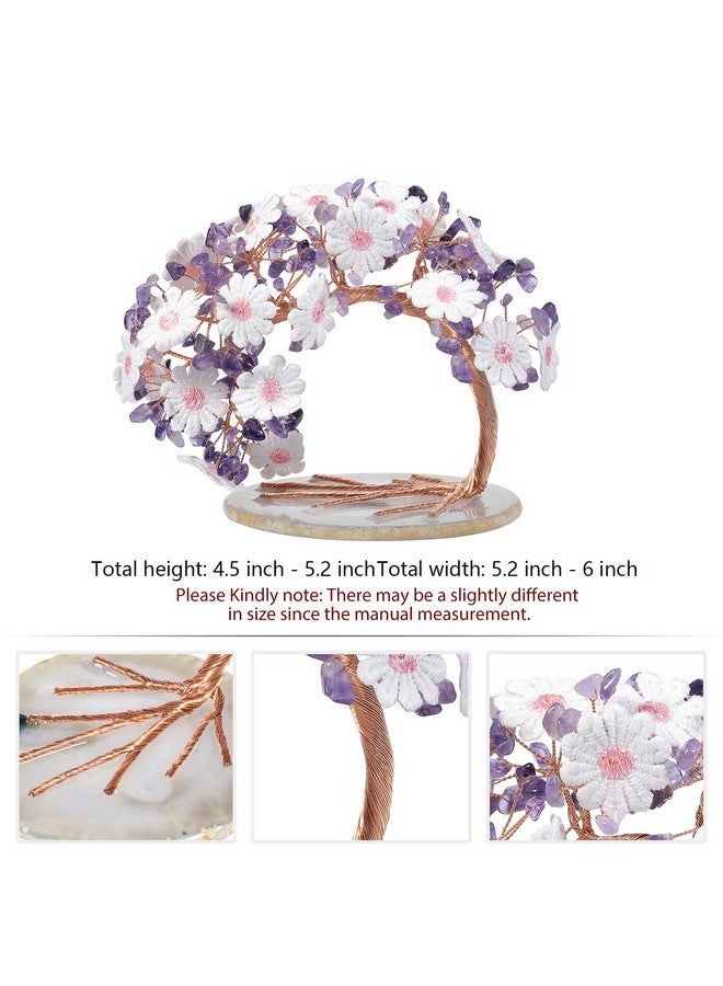 rockcloud Amethyst Crystal Money Tree Lace Flower with Agate Slice Base, Feng Shui Gemstone Tree of Life for Home Office Desktop Decor - Image 2