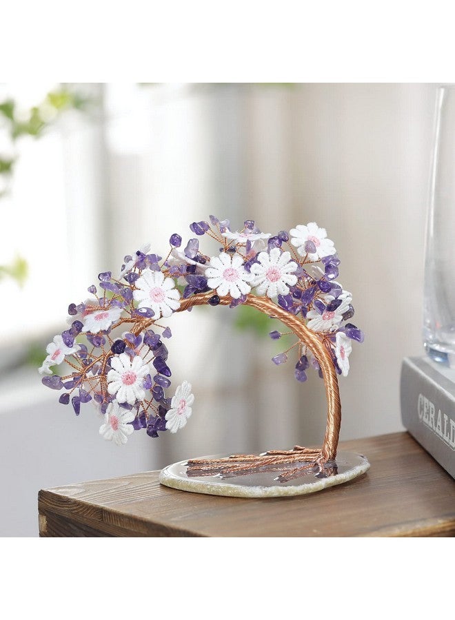 rockcloud Amethyst Crystal Money Tree Lace Flower with Agate Slice Base, Feng Shui Gemstone Tree of Life for Home Office Desktop Decor - Image 3