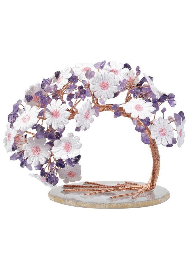 rockcloud Amethyst Crystal Money Tree Lace Flower with Agate Slice Base, Feng Shui Gemstone Tree of Life for Home Office Desktop Decor - Image 1