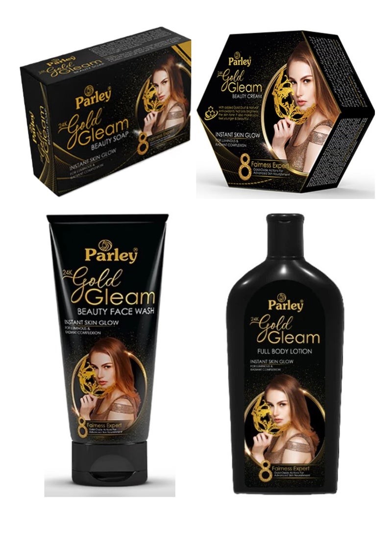 Parley 24K Gold Gleam Full 4 Pieces Set - Beauty Cream, Body Lotion 500ml, Face Wash and Beauty  Soap 100g - Image 1