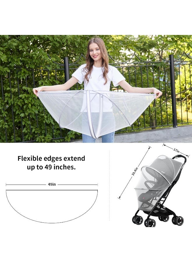 DUOMI Mosquito Net for Stroller,Encrypted Stroller Mosquito Net Full Cover with Double Zipper,Breathable & Foldable Netting for Baby Cover(White) - Image 4