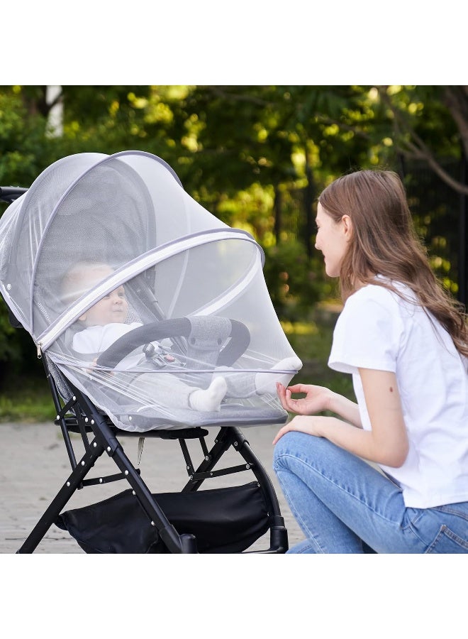 DUOMI Mosquito Net for Stroller,Encrypted Stroller Mosquito Net Full Cover with Double Zipper,Breathable & Foldable Netting for Baby Cover(White) - Image 5