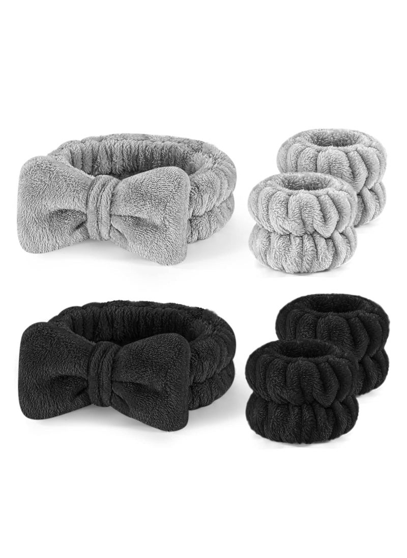 Fanski 6PCS Makeup Headband and WristBand Set, Skincare Spa Headband for Washing Face,Towels Wrist band for Women Girls Prevent Liquid Spilling from Arms (Black+Grey)  - Image 1