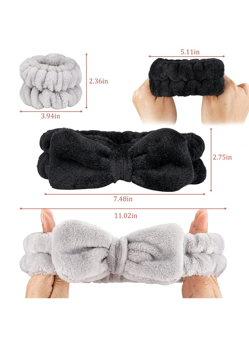 Fanski 6PCS Makeup Headband and WristBand Set, Skincare Spa Headband for Washing Face,Towels Wrist band for Women Girls Prevent Liquid Spilling from Arms (Black+Grey)  - Image 3
