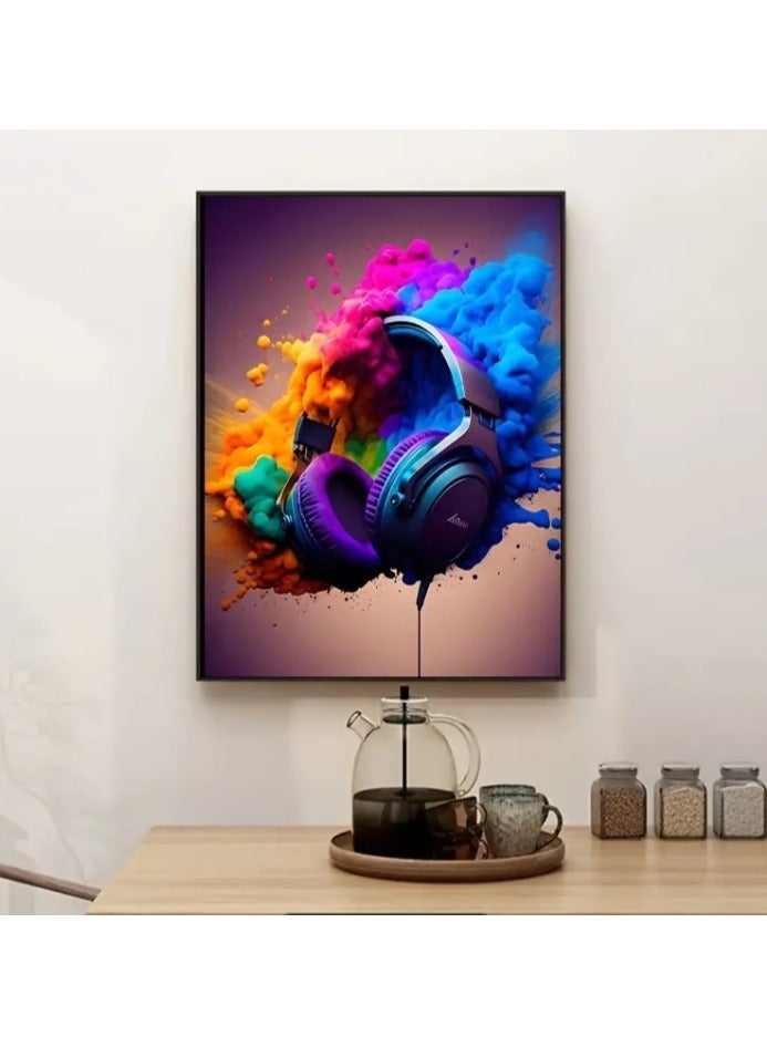 فيجن لوحه فنيه جداريه بخامة كانفس مشدودة على إطار خشبي بتصميم سماعة رأس بدون حواف, لغرف الشباب وصالات الجيمنج ومحبي الألعاب والموسيقي 55*35 سم - Image 2