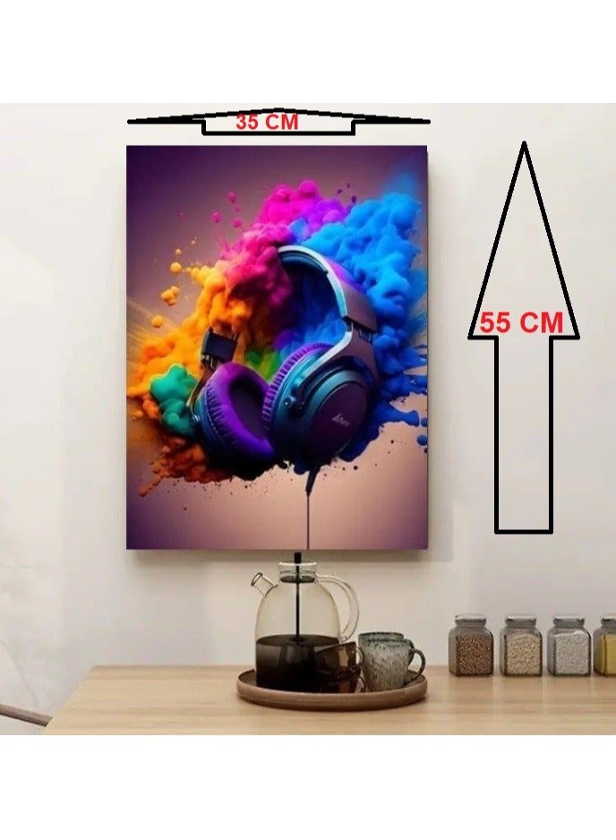 فيجن لوحه فنيه جداريه بخامة كانفس مشدودة على إطار خشبي بتصميم سماعة رأس بدون حواف, لغرف الشباب وصالات الجيمنج ومحبي الألعاب والموسيقي 55*35 سم - Image 3