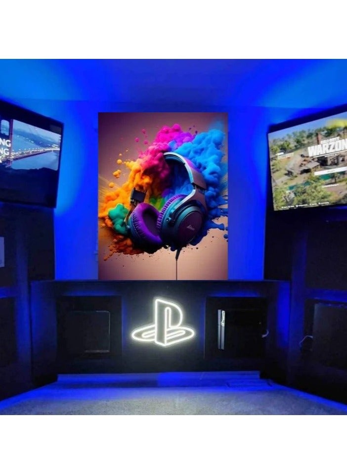 فيجن لوحه فنيه جداريه بخامة كانفس مشدودة على إطار خشبي بتصميم سماعة رأس بدون حواف, لغرف الشباب وصالات الجيمنج ومحبي الألعاب والموسيقي 55*35 سم - Image 4