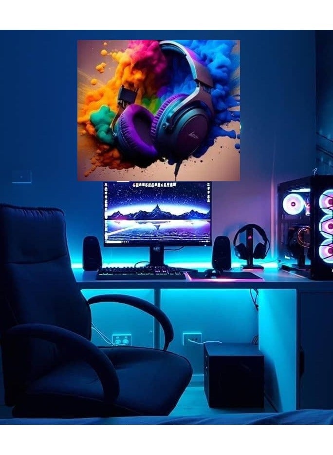 فيجن لوحه فنيه جداريه بخامة كانفس مشدودة على إطار خشبي بتصميم سماعة رأس بدون حواف, لغرف الشباب وصالات الجيمنج ومحبي الألعاب والموسيقي 55*35 سم - Image 5