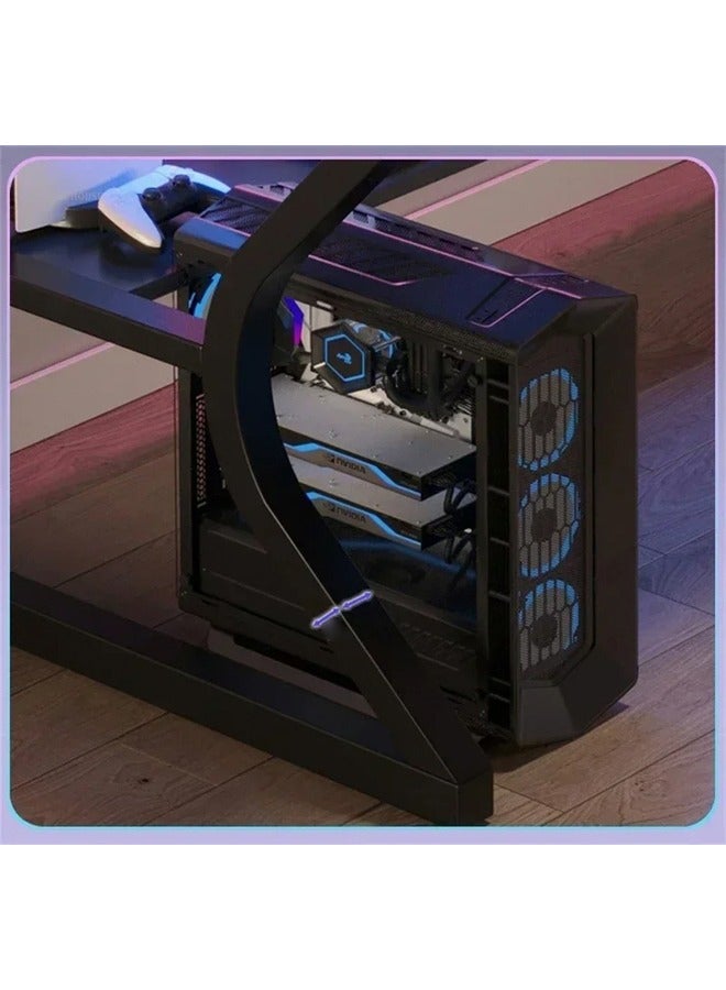 كيكي مكتب ألعاب مريح مع سطح من ألياف الكربون، طاولة كمبيوتر كبيرة للمكتب المنزلي أو إعدادات الألعاب 140 × 60 × 75 سم - Image 3