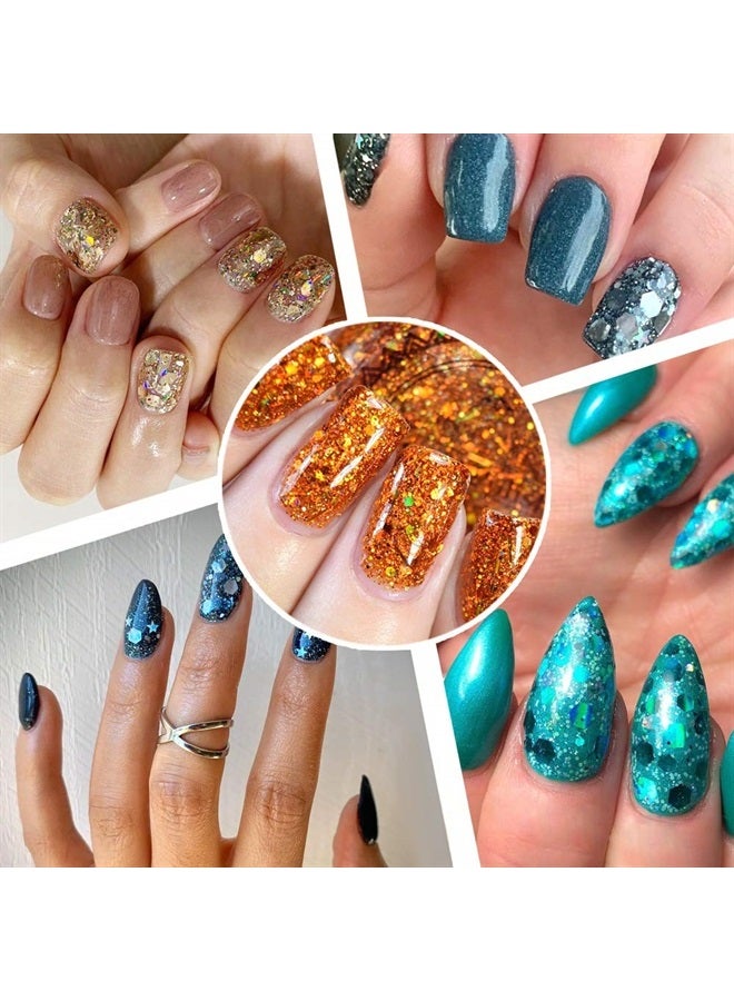 Estanoite Holographic Chunky Glitter Sequins, 12 Colors Mixed Cosmetic Glitter for Face Body Eye Hair Nail Art Lip Gloss Makeup, Festival Glitter with Different Hexagons Size and Stars (Laser Mix) - Image 3