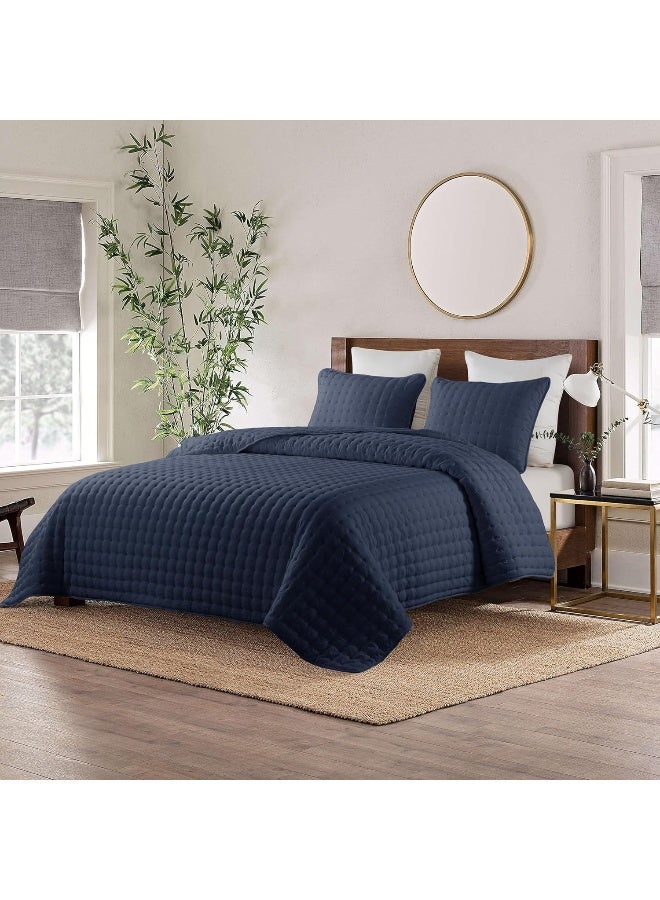 WDCOZY Navy Blue Queen Size Quilt Bedding Sets with Pillow Shams, Lightweight Soft Bedspread Coverlet, Quilted Blanket Thin Comforter Bed Cover, All Season Summer Spring, 3 Pieces, 90x90 inches - Image 3