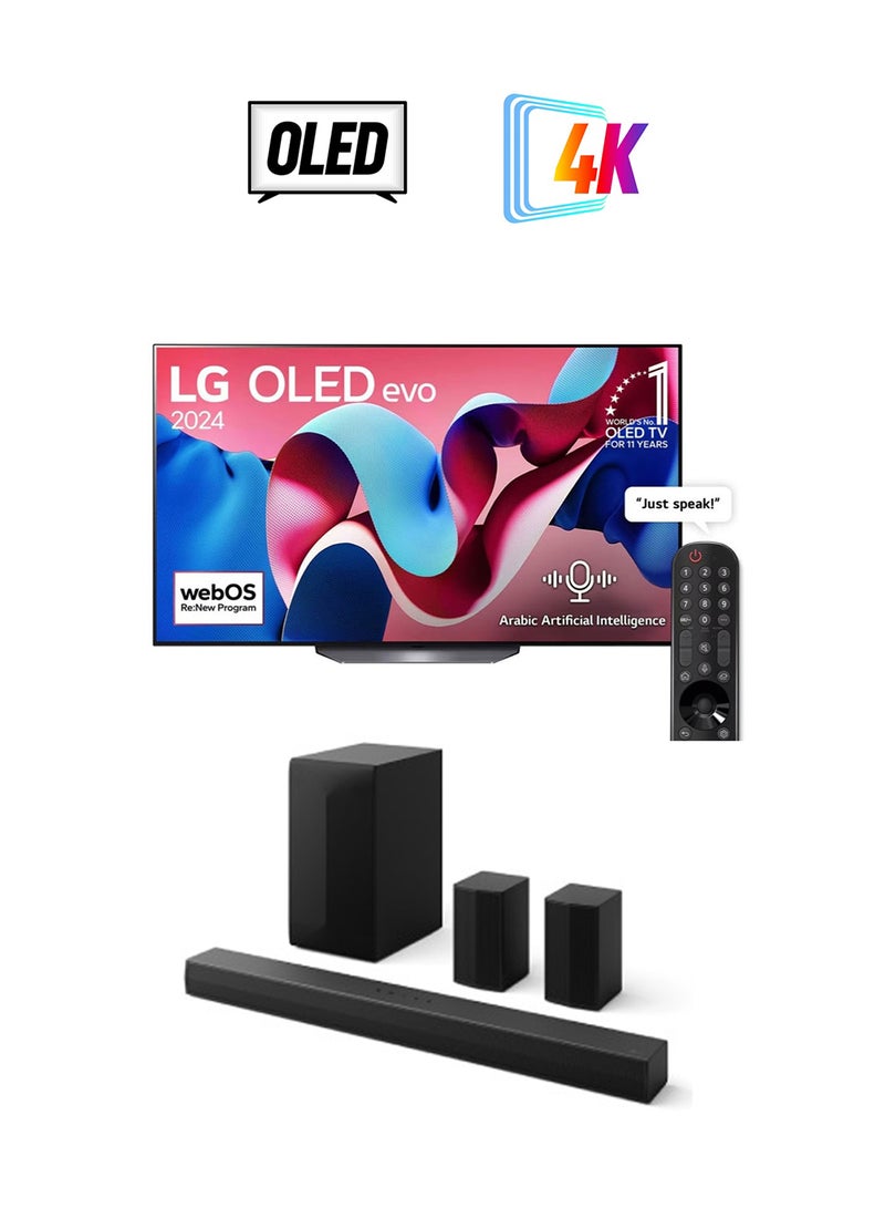 LG 65 Inch 4K OLED WebOS 24 Dolby ATMOS HDR 10 Smart TV, 120HZ, (2024 Model) - OLED65CS4VA Black LG Soundbar S65TR 5.1 Ch 600W Powerful surround sound with Wireless subwoofer and Rear speaker Dolby Digital S65TR.ASAUELK Black OLED65CS4VA + S65TR.ASAUELK black - Image 1