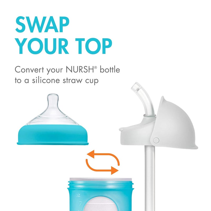 BOON Nursh Silicone Straw Sippy Cup Lid - Conversion Top for Bottles - Toddler Cup Top - Changes Baby Bottles into Cups - 2 Count - Image 2