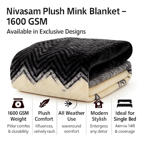 Nivasam Premium Single Bed Mink Blanket | 1.6 kg | Ultra-Soft | Plush & Warm | Modern Designer Winter Blanket for All Seasons (Night Glacier) - Image 3