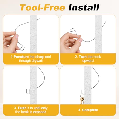 PinCute Picture Hangers, PinCute Picture Hanging Hooks Drywall Hooks Holds Up to 100lbs No Tools Need, Hang Art, Clocks, Frames or Planters 50 PCS - Image 3