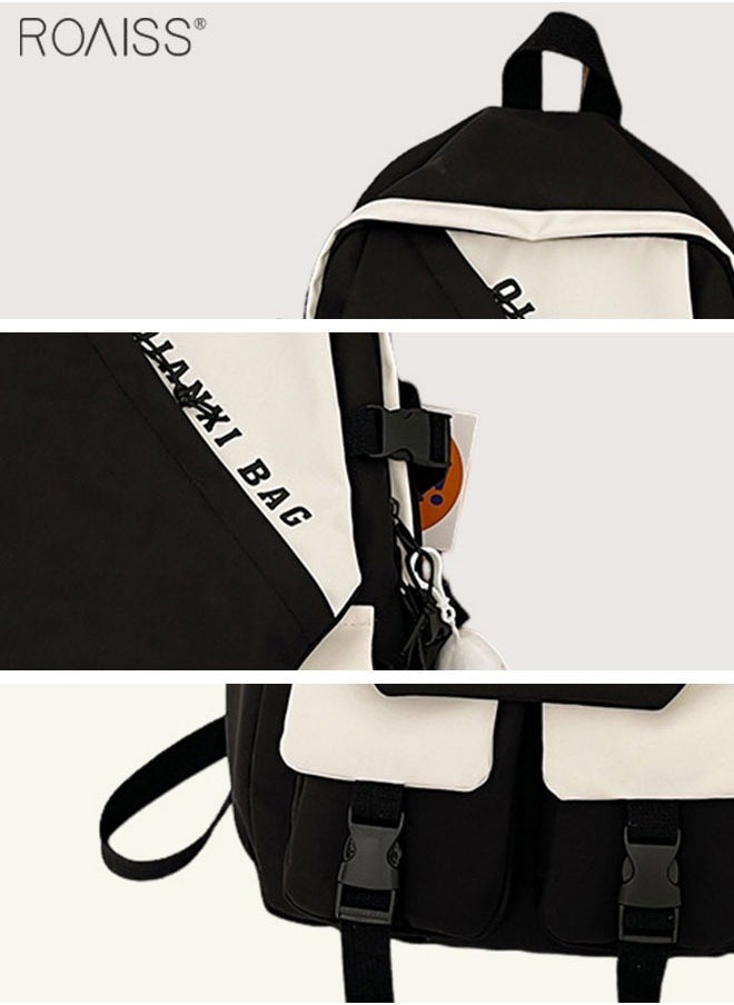 roaiss - Casual Patchwork Color Contrast Duckling Pendant Backpack Fashion Versatile High Capacity School Bag Simple Multi Pocket Travel Student Computer Backpack - Image 1