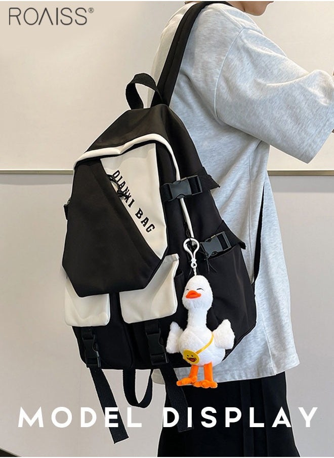 roaiss - Casual Patchwork Color Contrast Duckling Pendant Backpack Fashion Versatile High Capacity School Bag Simple Multi Pocket Travel Student Computer Backpack - Image 1