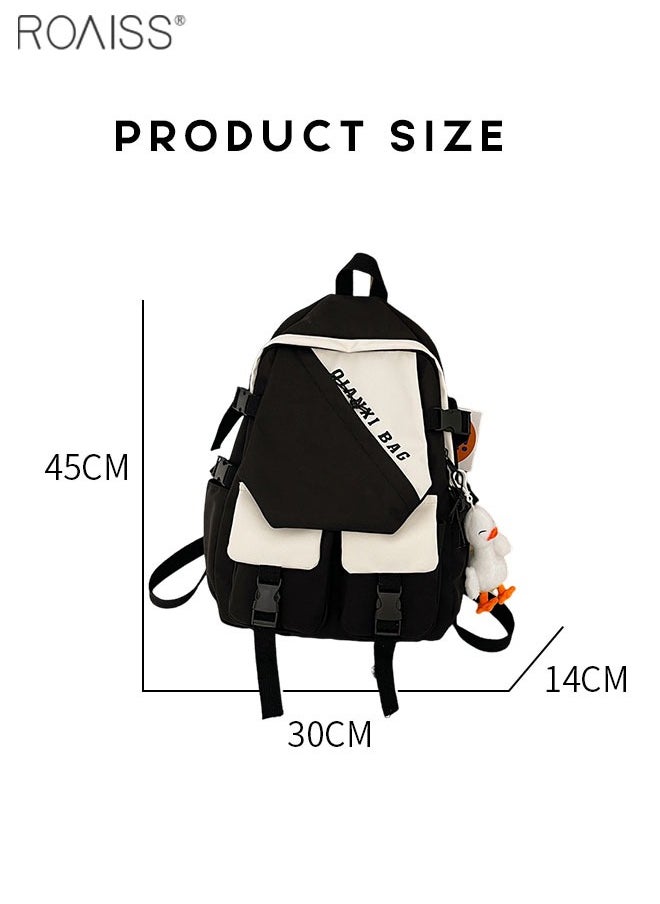 roaiss - Casual Patchwork Color Contrast Duckling Pendant Backpack Fashion Versatile High Capacity School Bag Simple Multi Pocket Travel Student Computer Backpack - Image 1