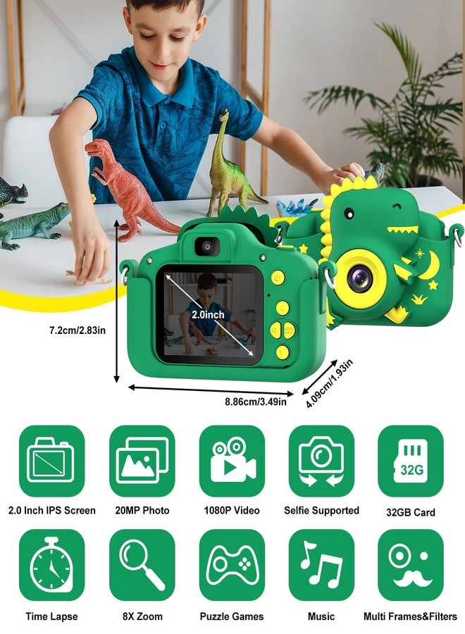 GREENKINDER Kids Camera, Dinosaur Toddler Digital Camera for Ages 3-12 Boys Girls Childrens, Christmas Birthday Gifts, Selfie 1080P HD Video Camera for 3 4 5 6 7 8 9 Years Old Boys Girls Toys Gifts - Image 2