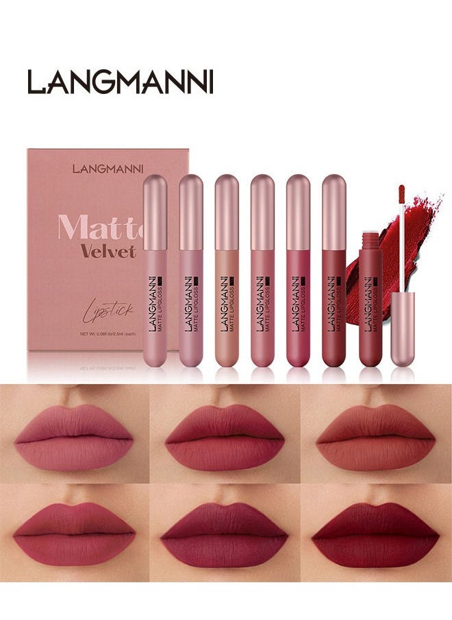 LANGMANNI - 6 Colors Matte Nude Lipstick Set Liquid Lipstick Velvet Lip Gloss Lip Stain Long Lasting Waterproof Nude Pink Lipstick Set for Women Lip Makeup Kits - Image 1
