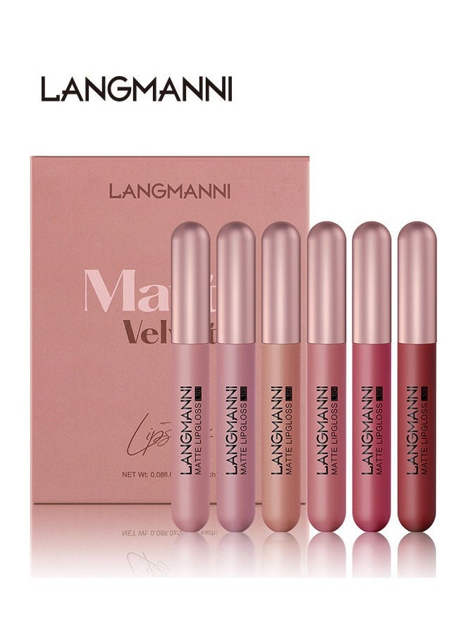 LANGMANNI - 6 Colors Matte Nude Lipstick Set Liquid Lipstick Velvet Lip Gloss Lip Stain Long Lasting Waterproof Nude Pink Lipstick Set for Women Lip Makeup Kits - Image 1