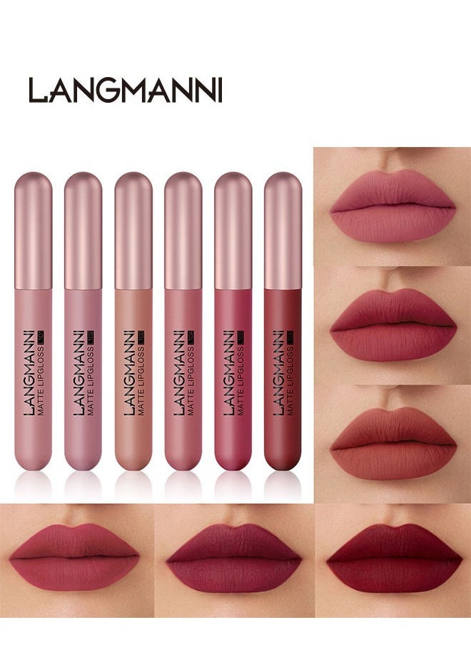 LANGMANNI - 6 Colors Matte Nude Lipstick Set Liquid Lipstick Velvet Lip Gloss Lip Stain Long Lasting Waterproof Nude Pink Lipstick Set for Women Lip Makeup Kits - Image 1